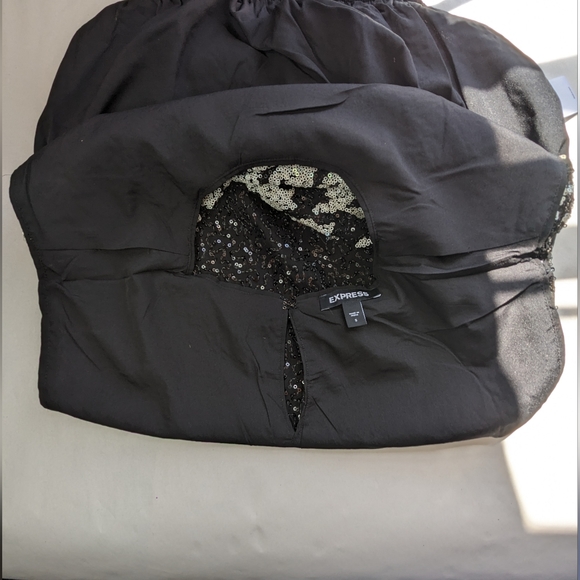 Express Women's Blouse Houndstooth Sequins Ruched cropped size small V-1 - Picture 10 of 11